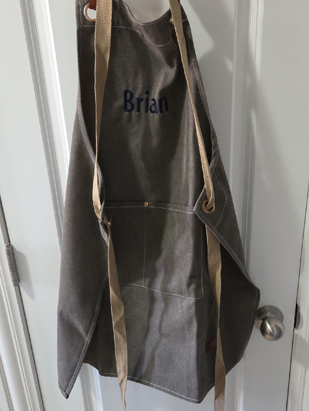 Personalized Brian Canvas Apron for Men - Gray with Tan Straps